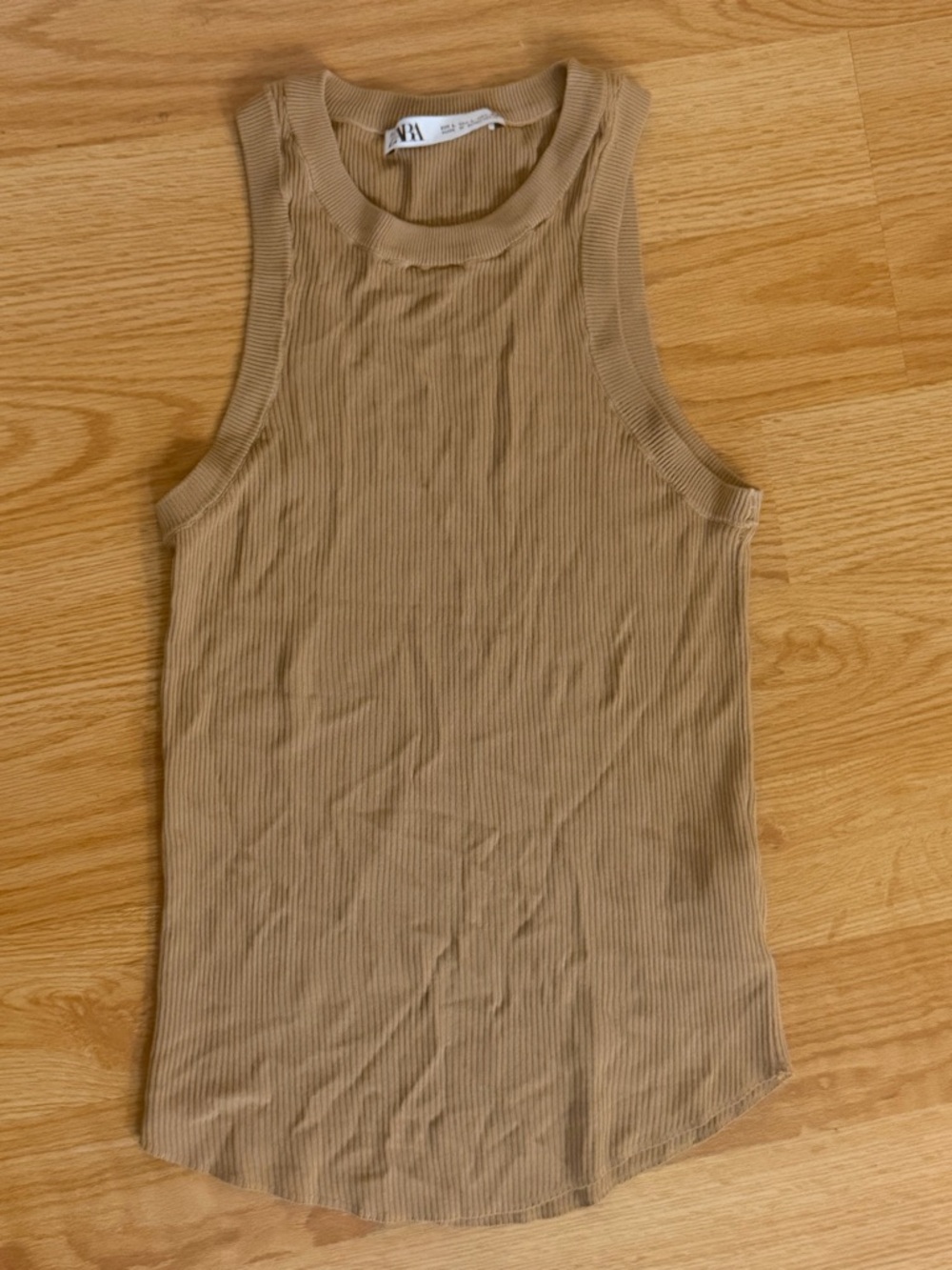 Zara Camel Ribbed Crewneck Tank